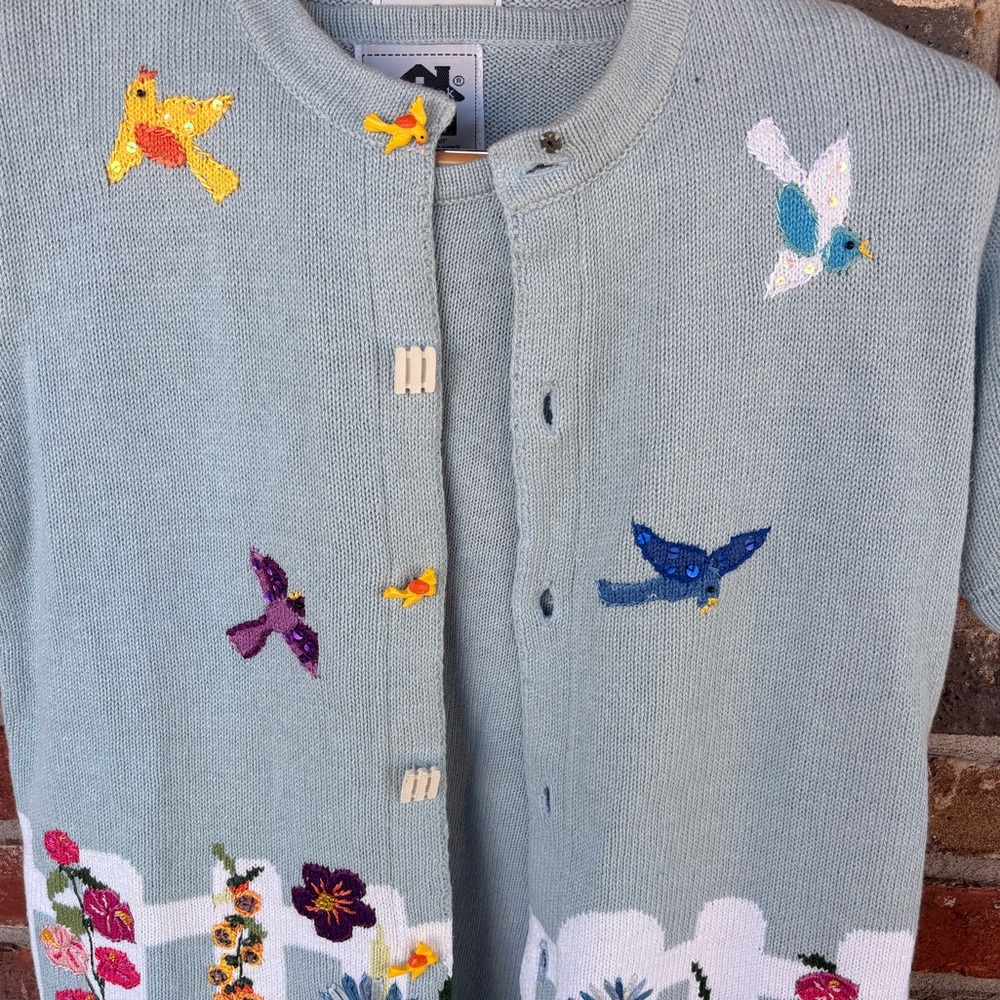 Storybook Knits Short Sleeve Sweater Set Garden Spring Flowers Preowned - Picture 8 of 8